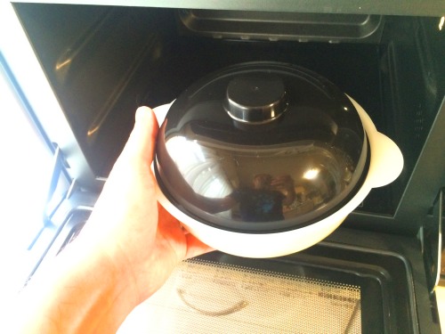 フタをしてレンジへ